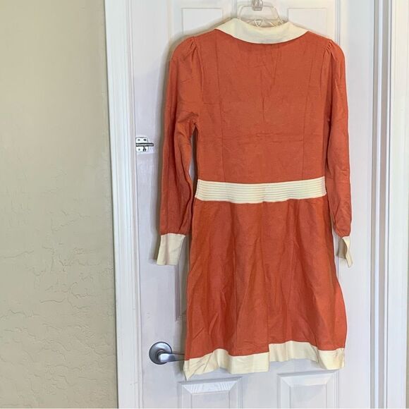 ZESICA Women's Spring Long Sleeve V Neck Sweater Dress Collar Ribbed Size Large - Picture 7 of 13